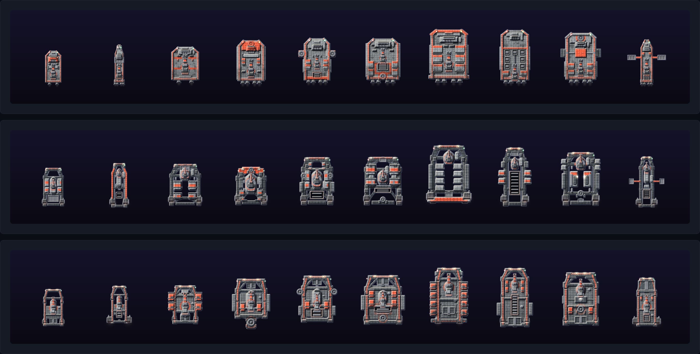 The Company's hulls as built by different departments