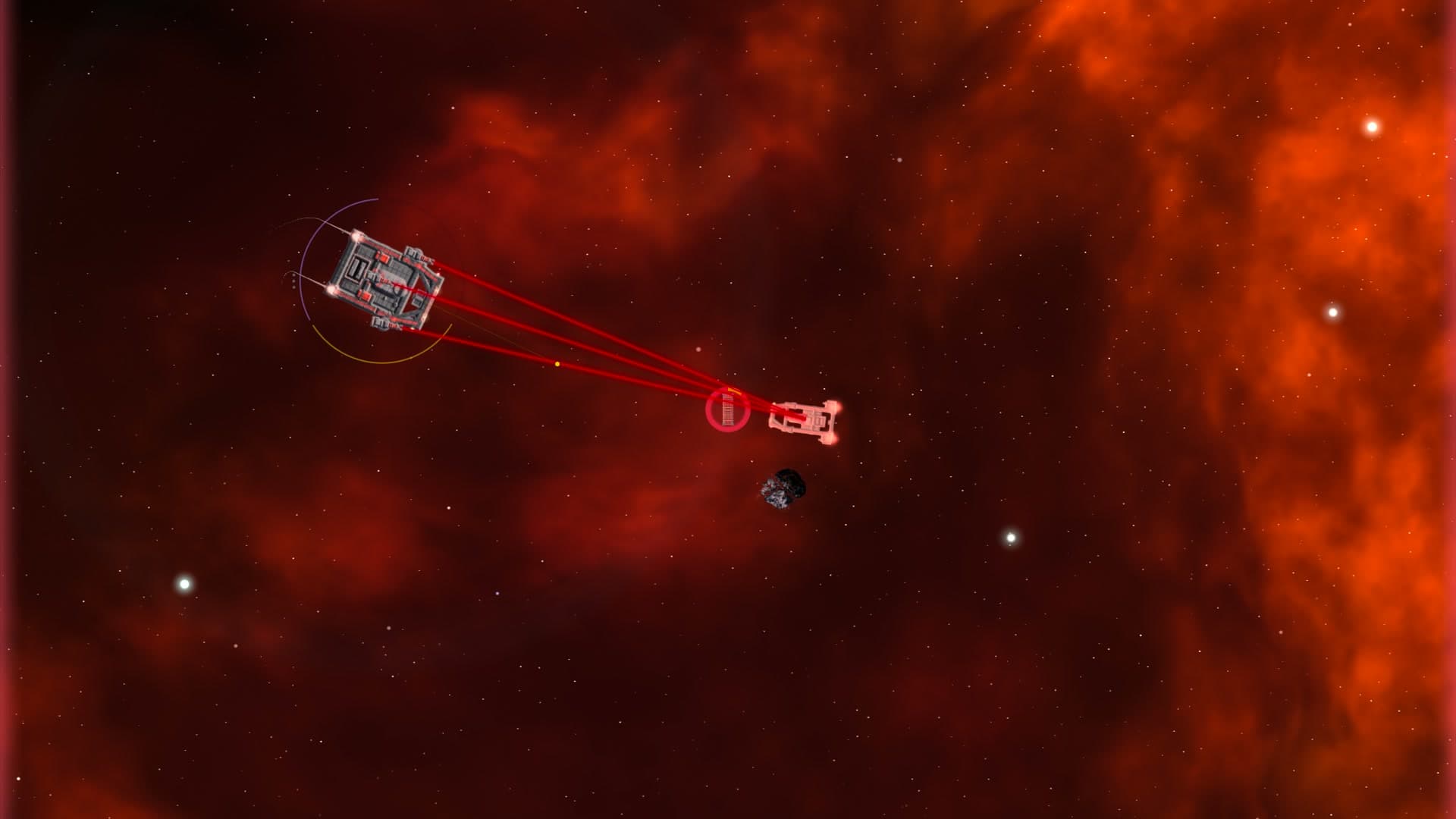 A raider closing on the ship, marked red at the edge of the sector